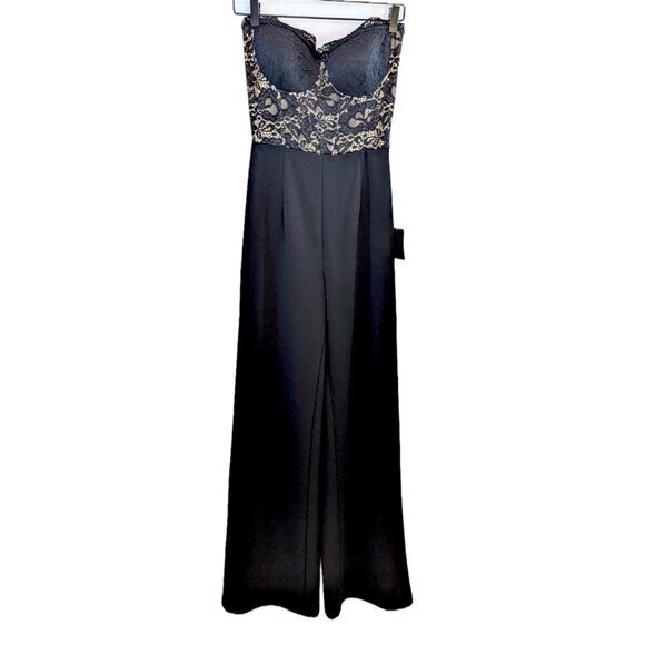 NWT Lulus | Sultry Prose Black Lace Strapless Bustier Wide-Leg Jumpsuit | Small - Picture 7 of 15